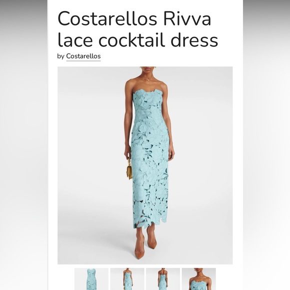 Costarellos Strapless Light Blue Lace Dress